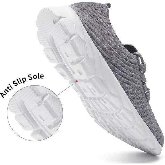Men's Grey Gym Sneaker Running Breathable Lightweight Walking Slip on Shoes - Picture 4 of 6